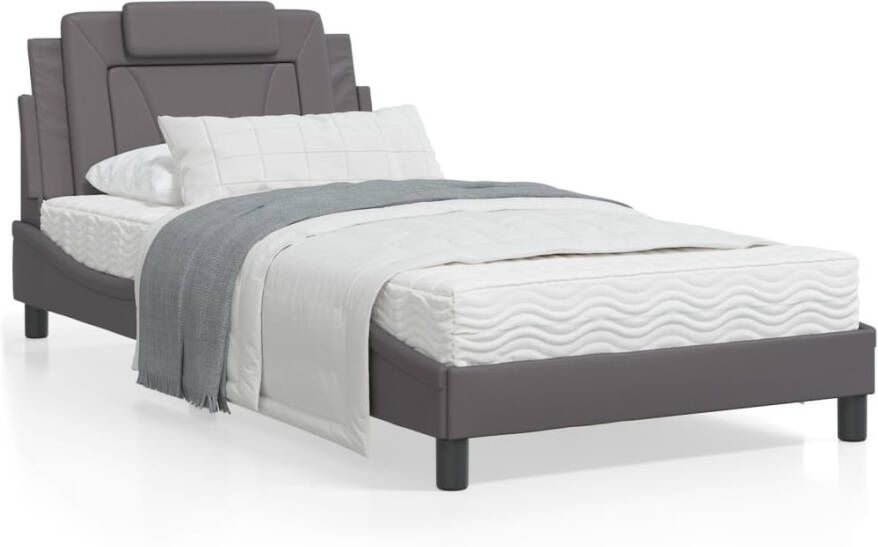 VidaXL Bedframe Viana met LED zonder matras kunstleer grijs 100x200 cm - Foto 4