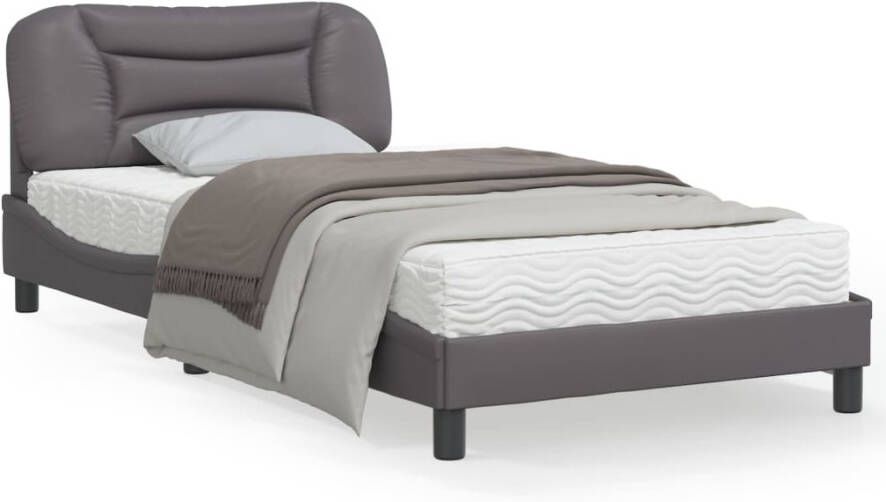 VidaXL Bedframe met LED zonder matras Hvar kunstleer grijs 100x200 cm - Foto 4