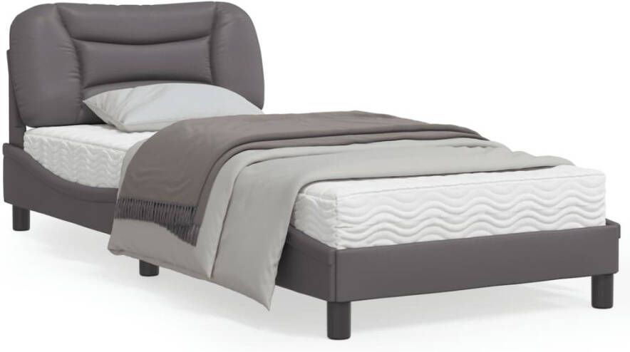 VidaXL Bedframe met LED zonder matras Zadar kunstleer grijs 90x190 cm - Foto 5