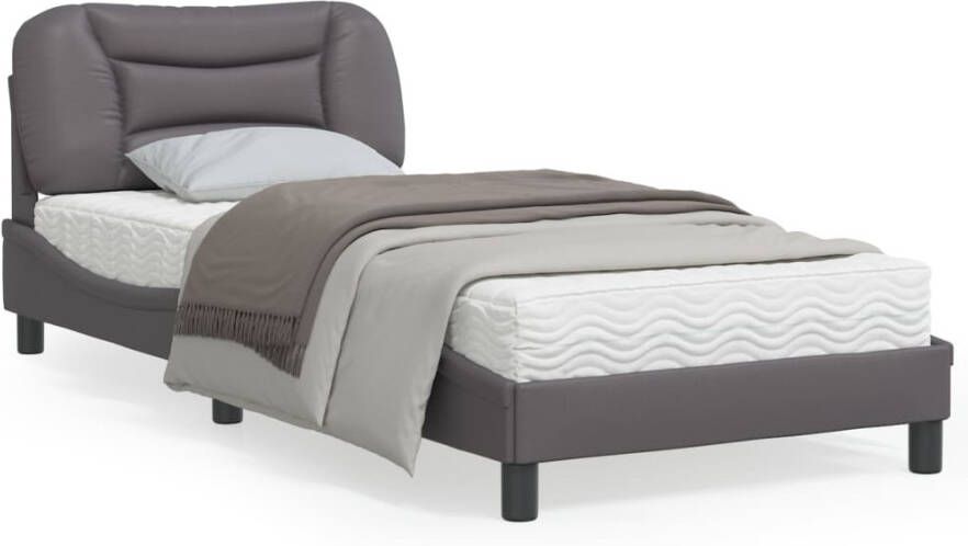 VidaXL Bedframe met LED zonder matras Hvar kunstleer grijs 90x200 cm - Foto 4