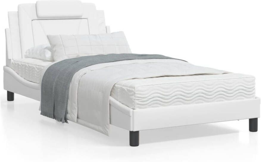 VidaXL Bedframe Viana met LED zonder matras kunstleer wit 100x200 cm - Foto 4