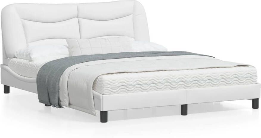VidaXL Bedframe met LED zonder matras Hvar kunstleer wit 160x200 cm - Foto 4