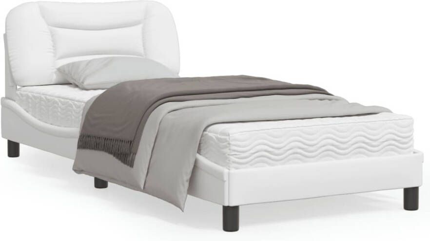 VidaXL Bedframe met LED zonder matras Zadar kunstleer wit 90x190 cm - Foto 4