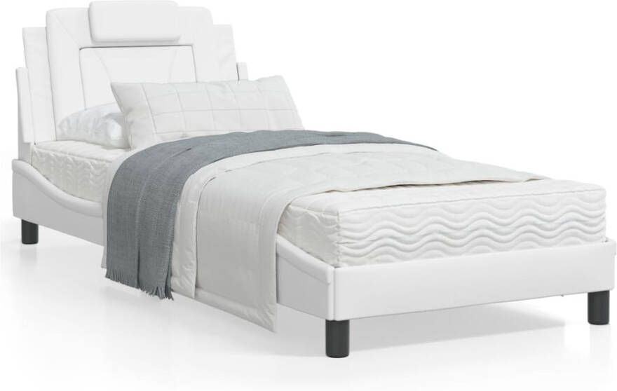 VidaXL Bedframe Viana met LED zonder matras kunstleer wit 90x200 cm - Foto 4