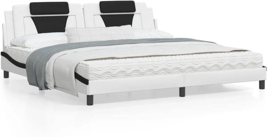 VidaXL Bedframe met LED zonder matras Zadar kunstleer wit en zwart 200x200 cm - Foto 9