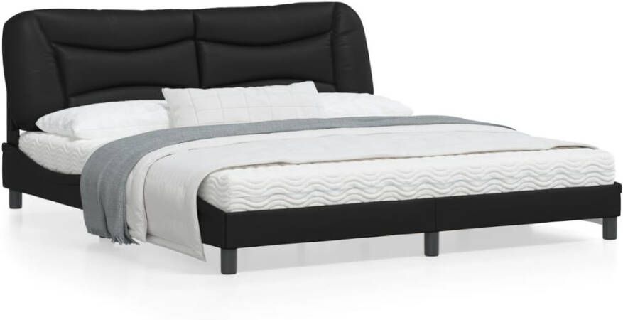 VidaXL Bedframe met LED zonder matras Hvar kunstleer zwart 180x200 cm - Foto 4
