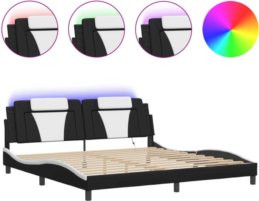 VidaXL Bedframe met LED zonder matras Zadar kunstleer zwart en wit 200x200 cm - Foto 5