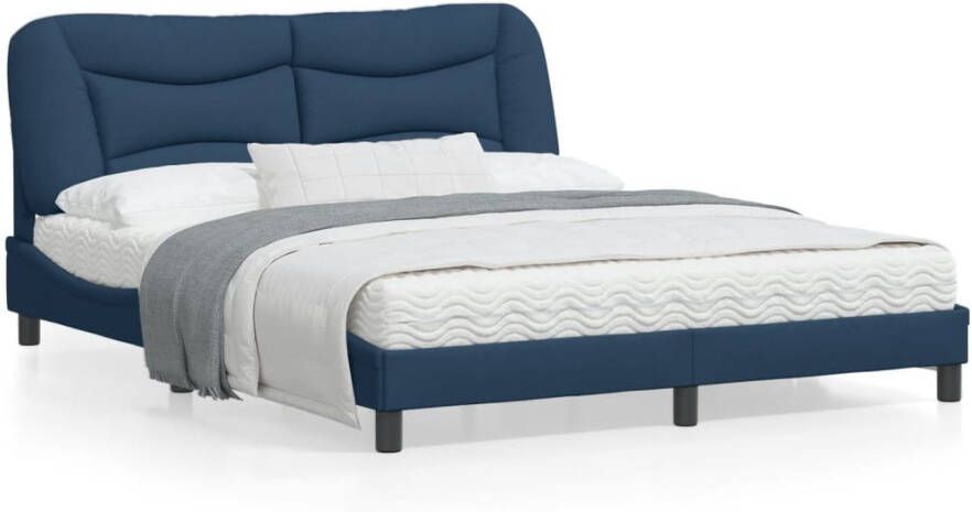 VidaXL Bedframe met LED zonder matras Hvar 160x200 cm stof blauw - Foto 4