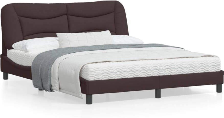 VidaXL Bedframe met LED zonder matras Hvar 160x200 cm stof donkerbruin - Foto 4