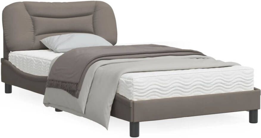 VidaXL Bedframe met LED zonder matras Hvar 100x200 cm stof Taupe - Foto 4