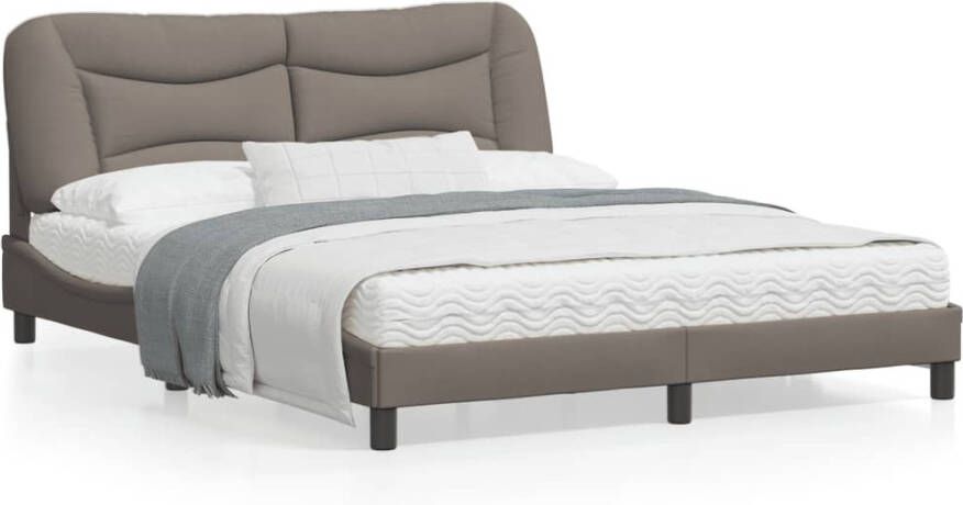 VidaXL Bedframe met LED zonder matras Hvar 160x200 cm stof taupe - Foto 4