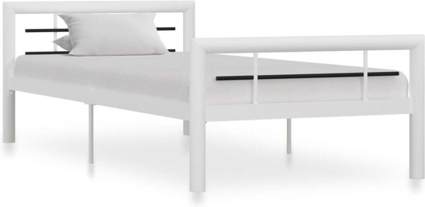 VidaXL -Bedframe-metaal-wit-en-zwart-90x200-cm