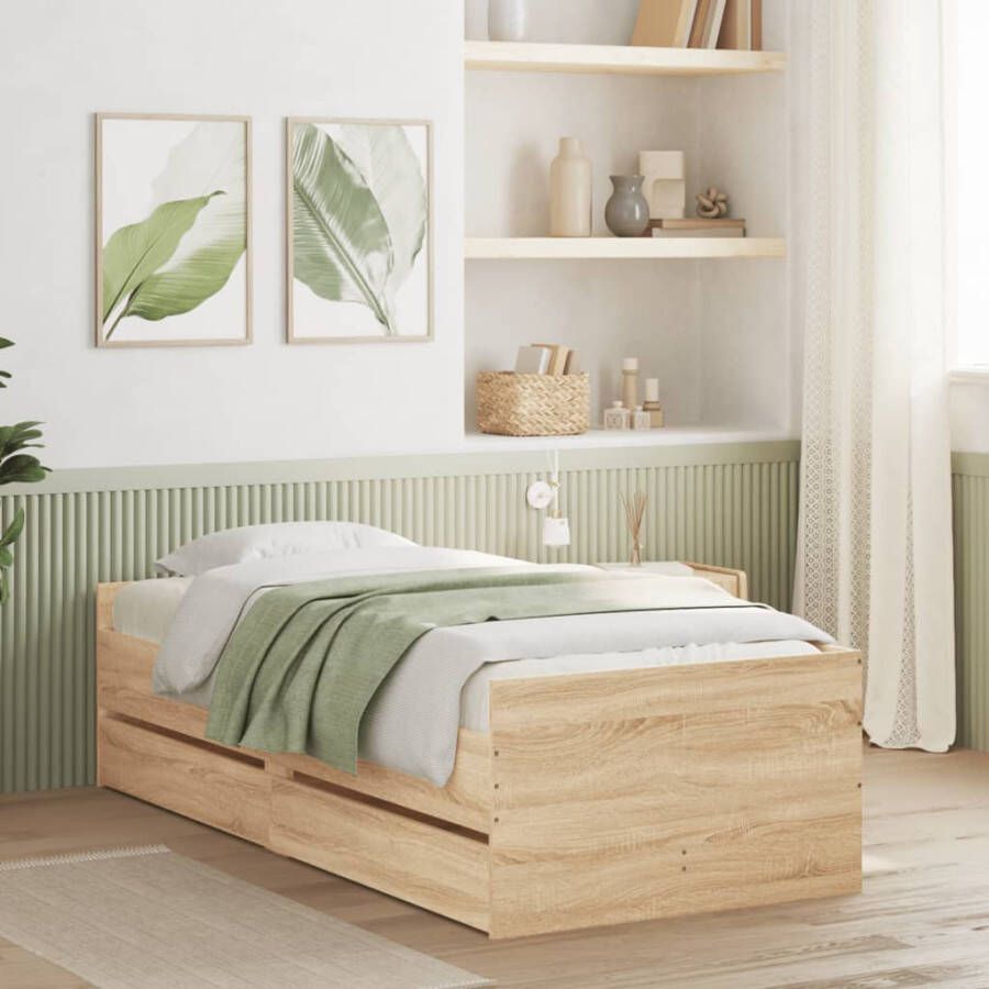 VidaXL -Bedframe-sonoma-eikenkleurig-75x190-cm-Small-Single - Foto 2