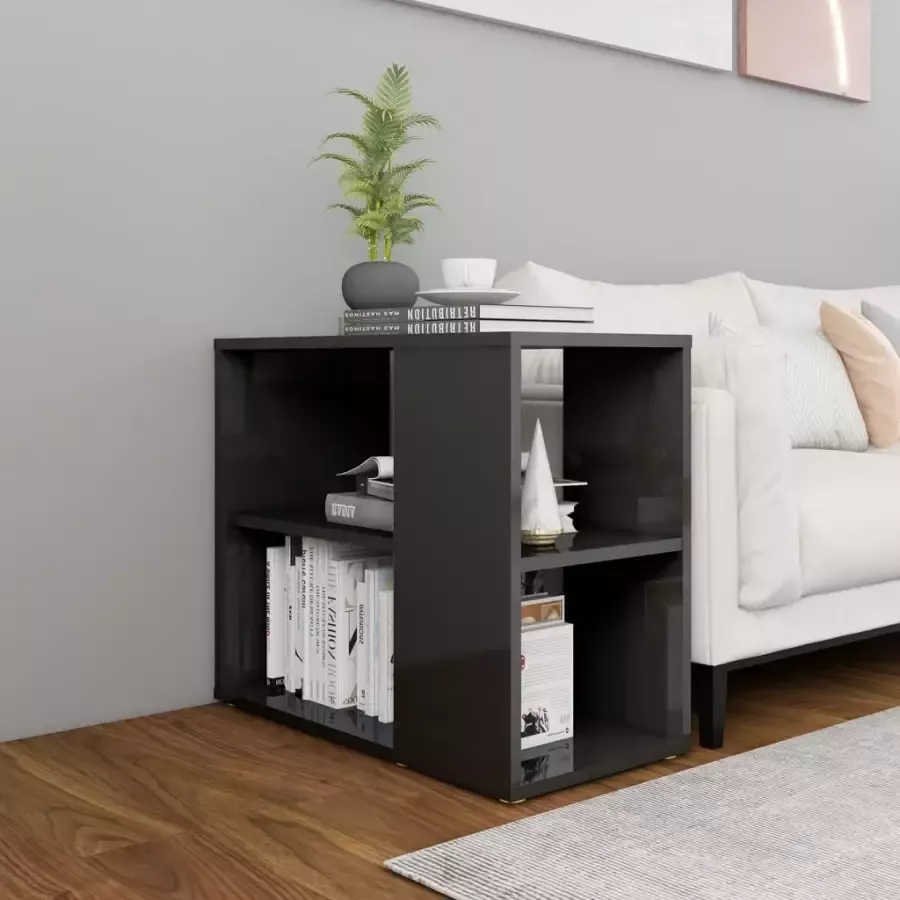 VidaXL Bijzetkast 60x30x50 cm spaanplaat hoogglans grijs - Foto 1
