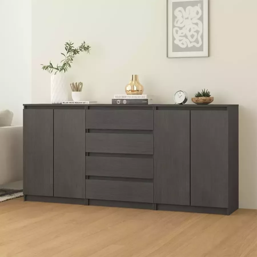 VidaXL Bijzetkasten 3 st massief grenenhout grijs