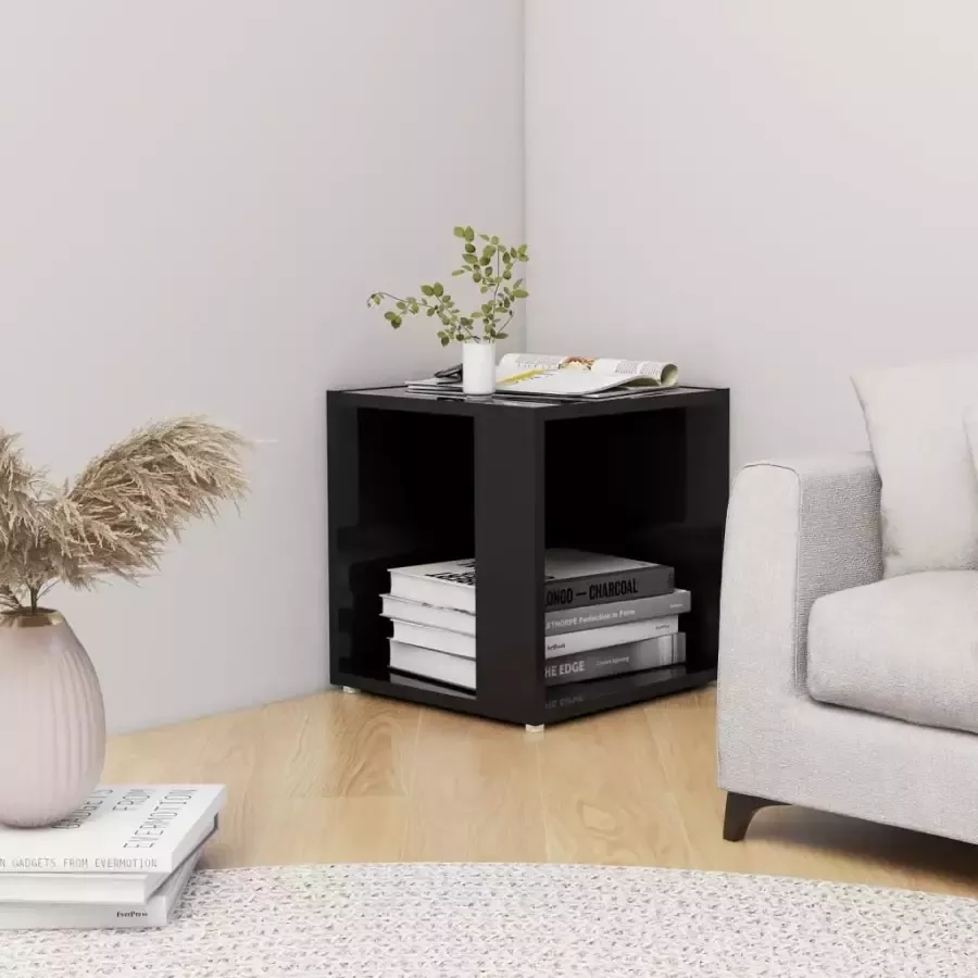 VidaXL Bijzettafel 33x33x34.5 cm spaanplaat hoogglans zwart