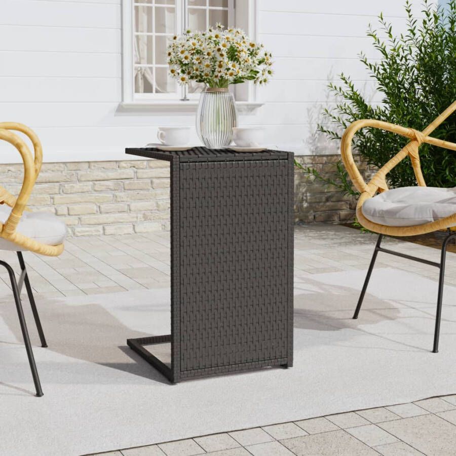 VidaXL -Bijzettafel-C-vormig-40x35x60-cm-poly-rattan-zwart - Foto 2