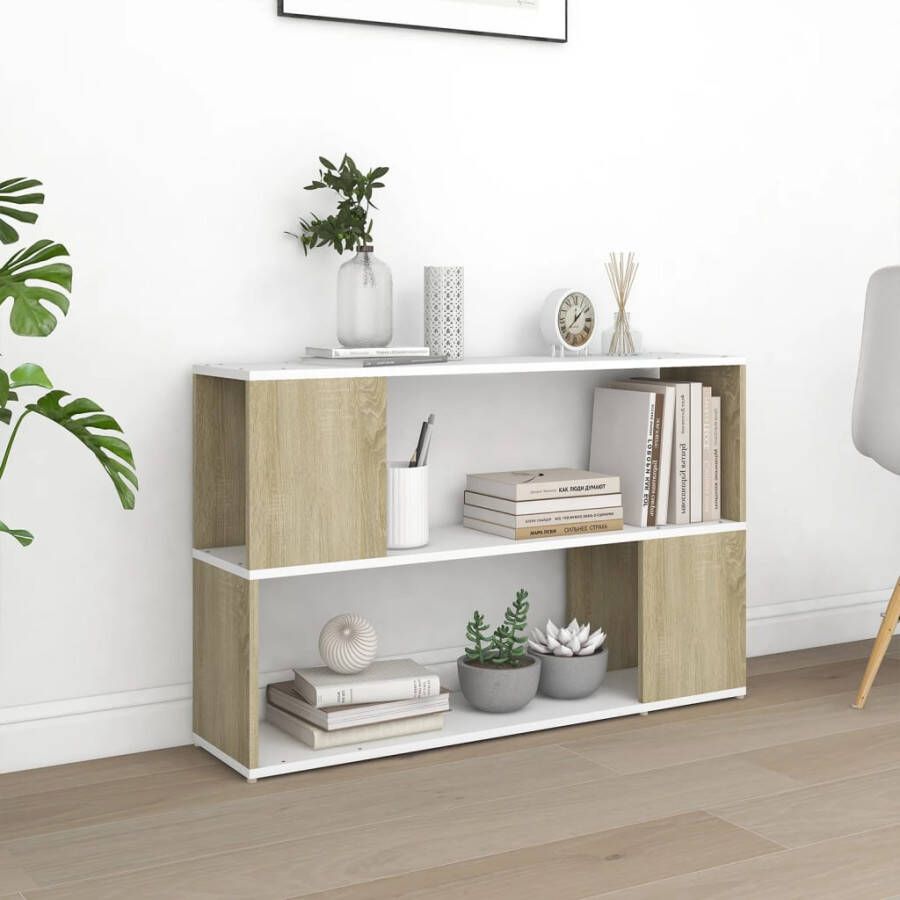 VidaXL Boekenkast 100x24x63 cm spaanplaat wit en sonoma eikenkleurig