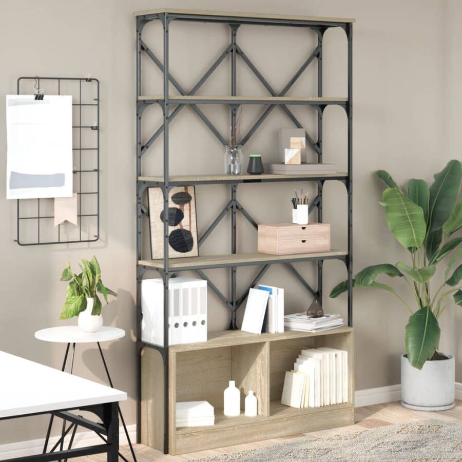 VidaXL -Boekenkast-100x26x180-cm-bewerkt-hout-en-metaal-sonoma-eiken - Foto 2