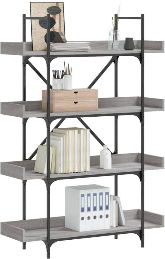 VidaXL -Boekenkast-4-laags-100x33x145 5-cm-bewerkt-hout-grijs-sonoma - Foto 4