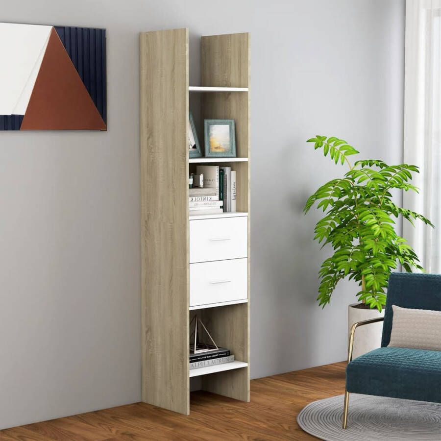 VidaXL -Boekenkast-40x35x180-cm-spaanplaat-wit-en-sonoma-eikenkleurig