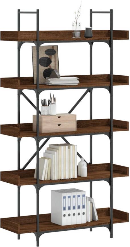 VidaXL -Boekenkast-5-laags-100x33x180 5-cm-bewerkt-hout-bruineikenkleur - Foto 4