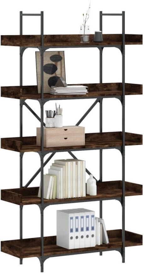 VidaXL -Boekenkast-5-laags-100x33x180 5-cm-bewerkt-hout-gerookt-eiken - Foto 4