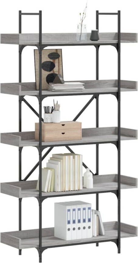 VidaXL -Boekenkast-5-laags-100x33x180 5-cm-bewerkt-hout-grijs-sonoma - Foto 4