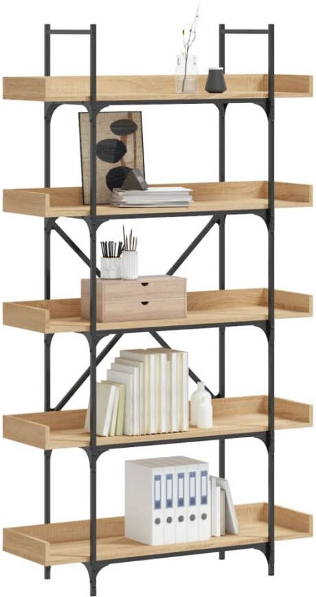 VidaXL -Boekenkast-5-laags-100x33x180 5-cm-bewerkt-hout-sonoma-eiken - Foto 4