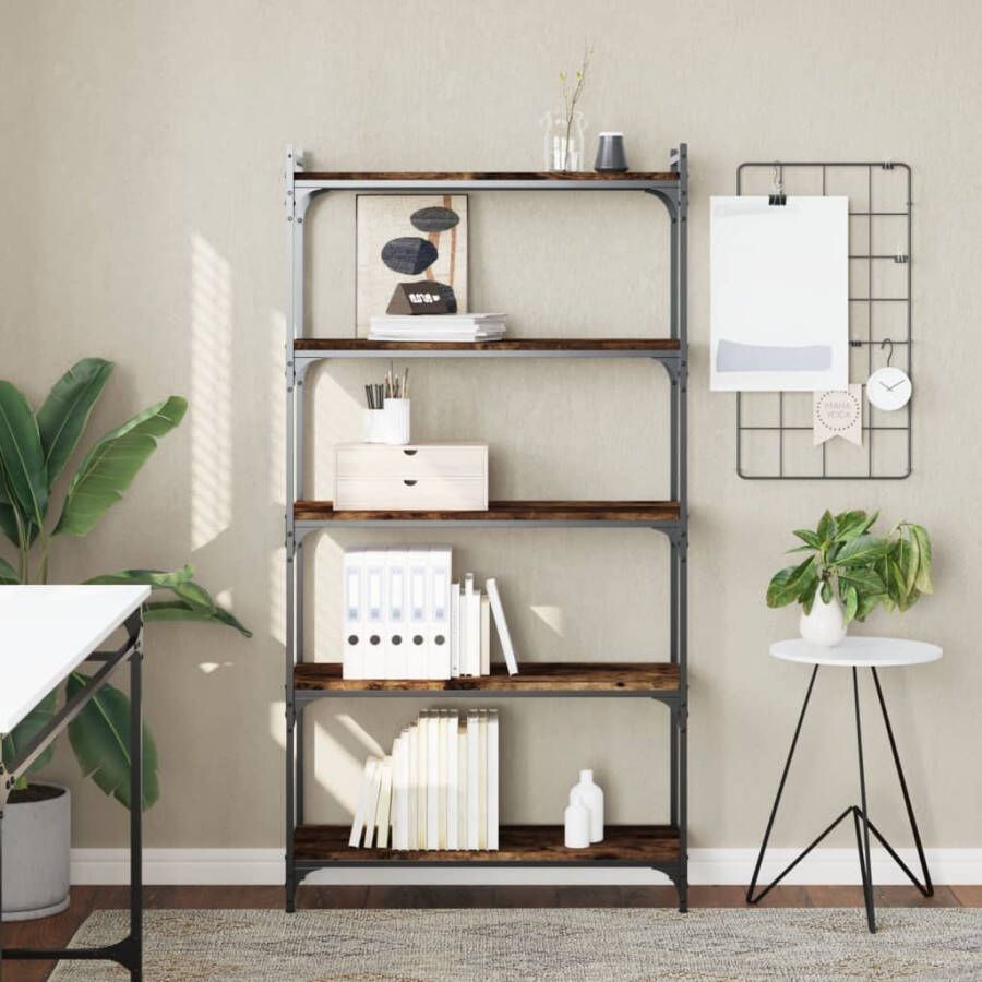 VidaXL -Boekenkast-5-laags-80x30x154-cm-bewerkt-hout-gerookt-eikenkleur