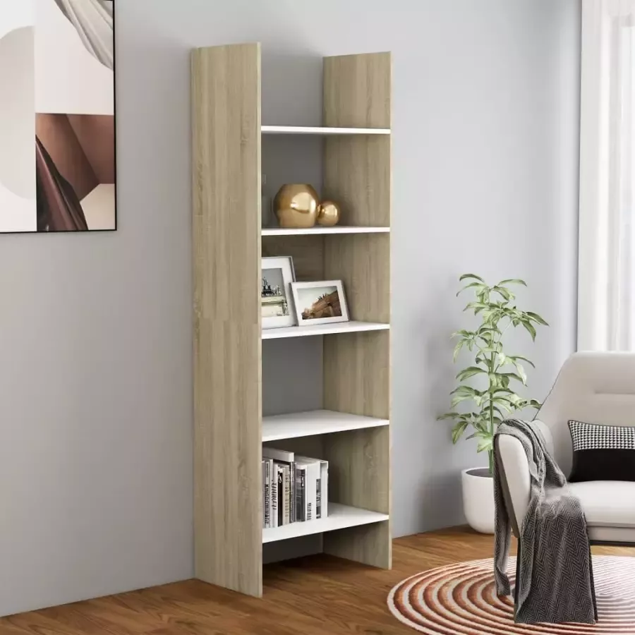 VidaXL -Boekenkast-60x35x180-cm-bewerkt-hout-wit-en-sonoma-eikenkleurig - Foto 4