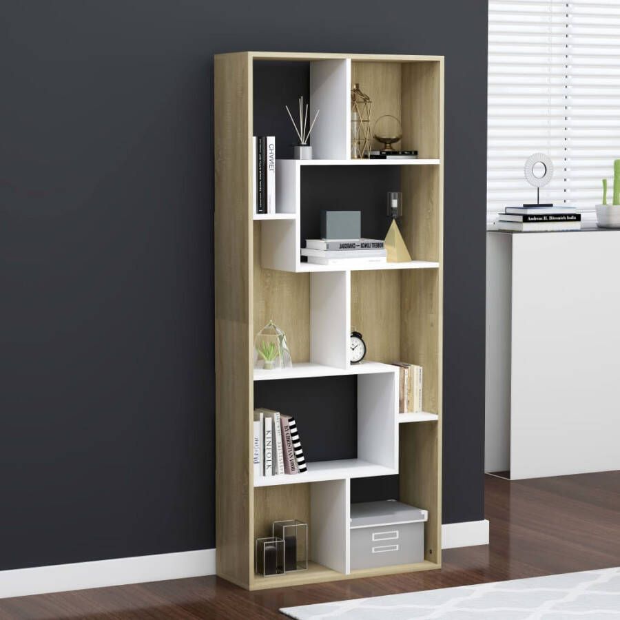 VidaXL -Boekenkast-67x24x161-cm-spaanplaat-wit-en-sonoma-eikenkleurig - Foto 5