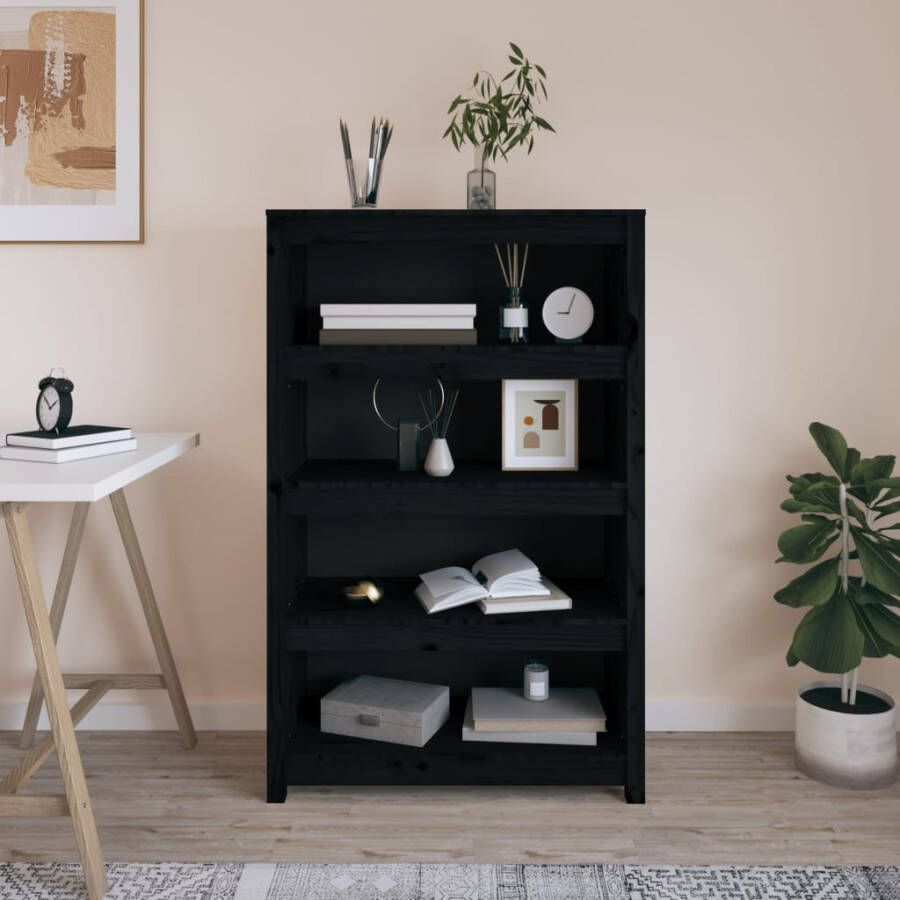 VidaXL -Boekenkast-80x35x126-cm-massief-grenenhout-zwart