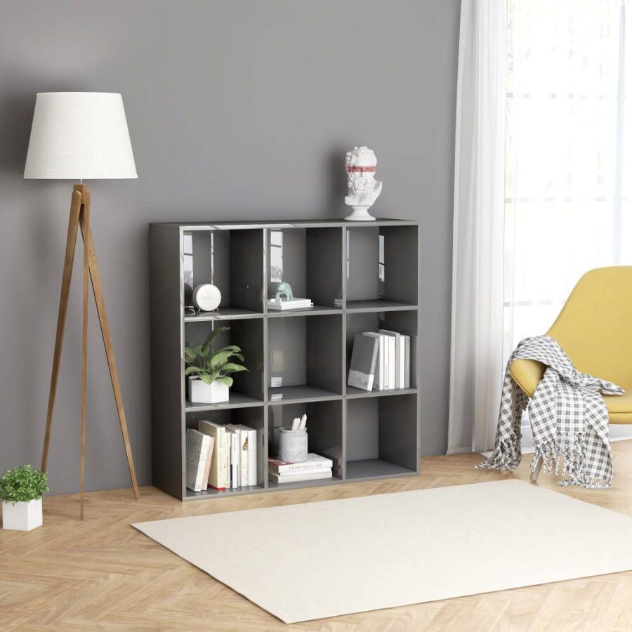 VidaXL Prolenta Premium Boekenkast 98x30x98 cm spaanplaat hoogglans grijs - Foto 3