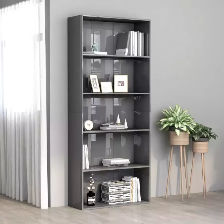 VIDAXL Boekenkast met 5 schappen 80x30x189 cm spaanplaat grijs