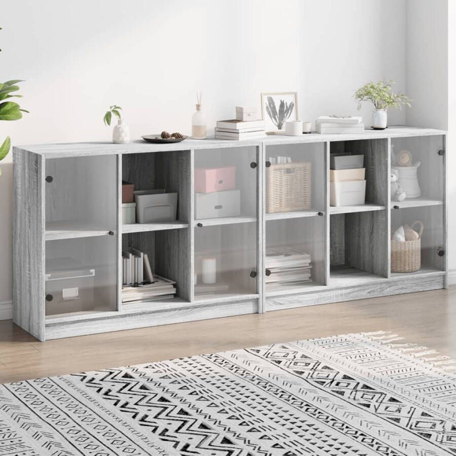 VidaXL -Boekenkast-met-deuren-204x37x75-cm-hout-grijs-sonoma-eikenkleur