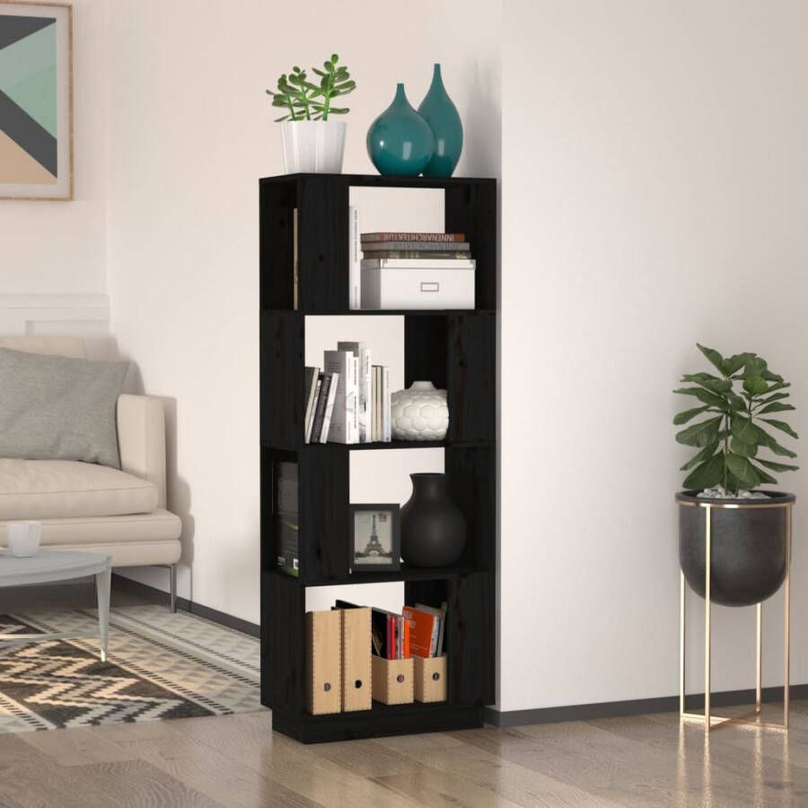 VidaXL -Boekenkast kamerscherm-51x25x132-cm-massief-grenenhout-zwart