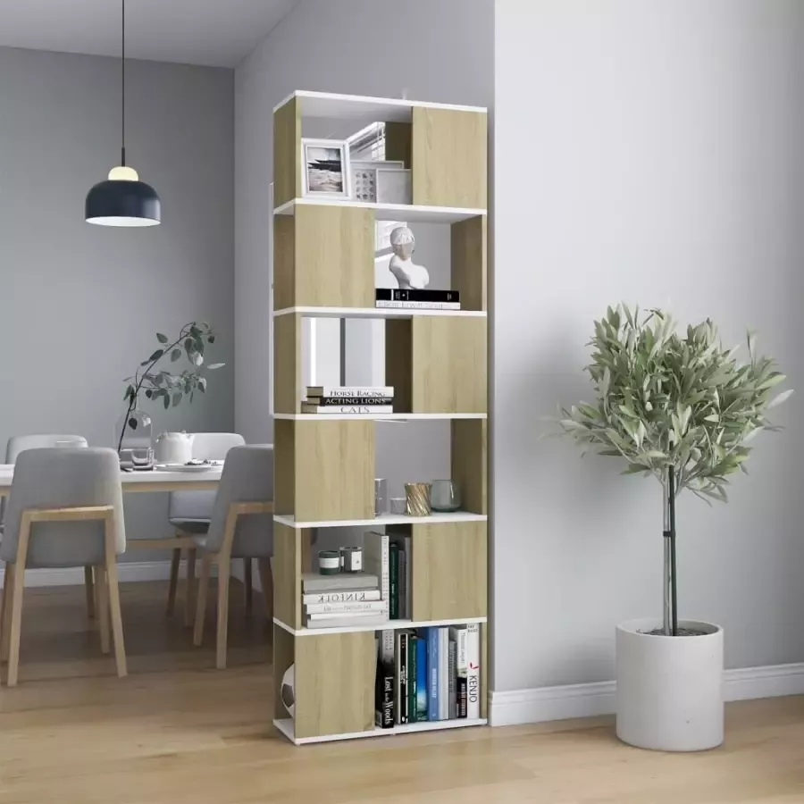 VIDAXL Boekenkast kamerscherm 60x24x186 cm wit en sonoma eikenkleurig