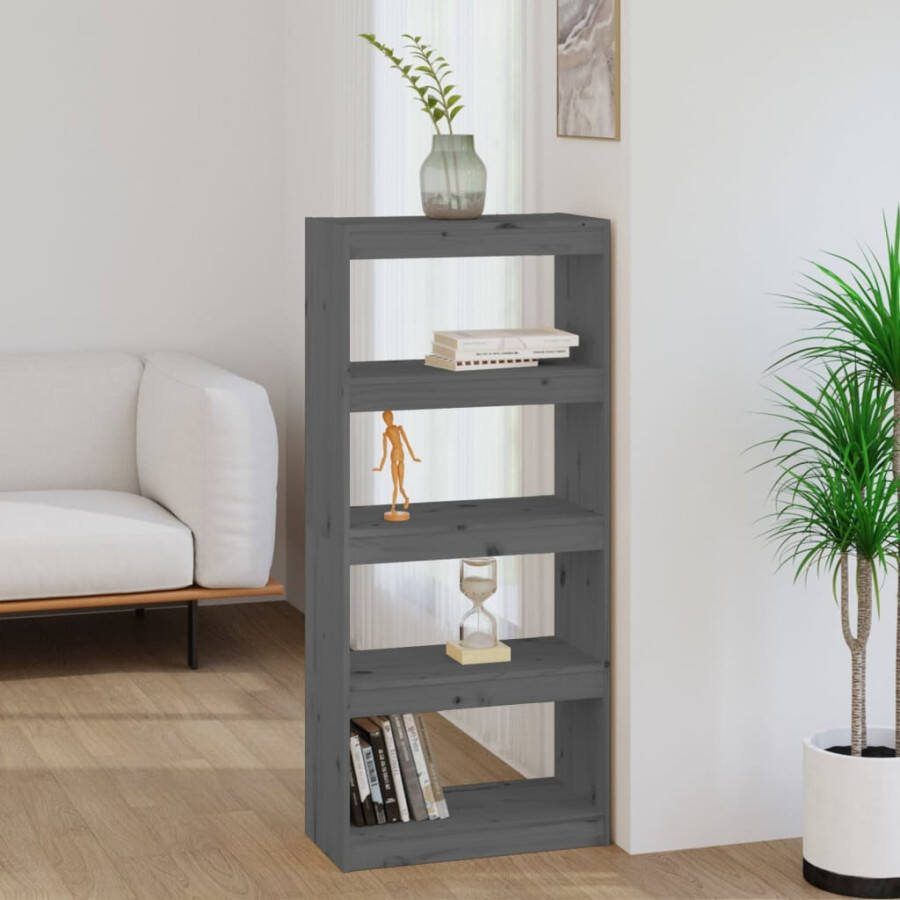 VidaXL -Boekenkast kamerscherm-60x30x135 5-cm-massief-grenenhout-grijs