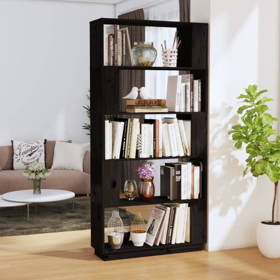 VidaXL -Boekenkast kamerscherm-80x25x163 5-cm-massief-grenenhout-zwart
