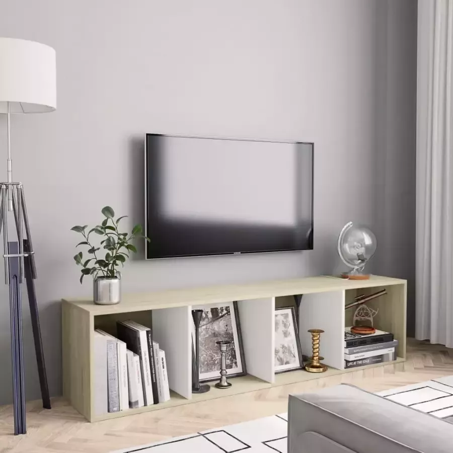VIDAXL Boekenkast tv-meubel 143x30x36 cm wit en sonoma eikenkleurig - Foto 1