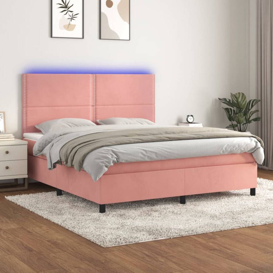 VidaXL -Boxspring-met-matras-en-LED-fluweel-roze-160x200-cm