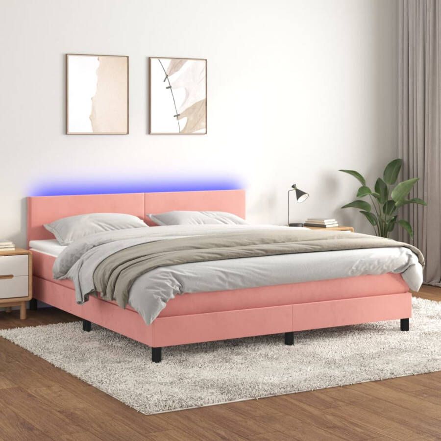 VidaXL -Boxspring-met-matras-en-LED-fluweel-roze-180x200-cm
