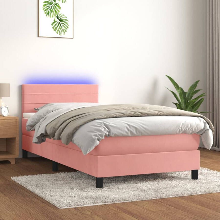 VidaXL -Boxspring-met-matras-en-LED-fluweel-roze-90x190-cm
