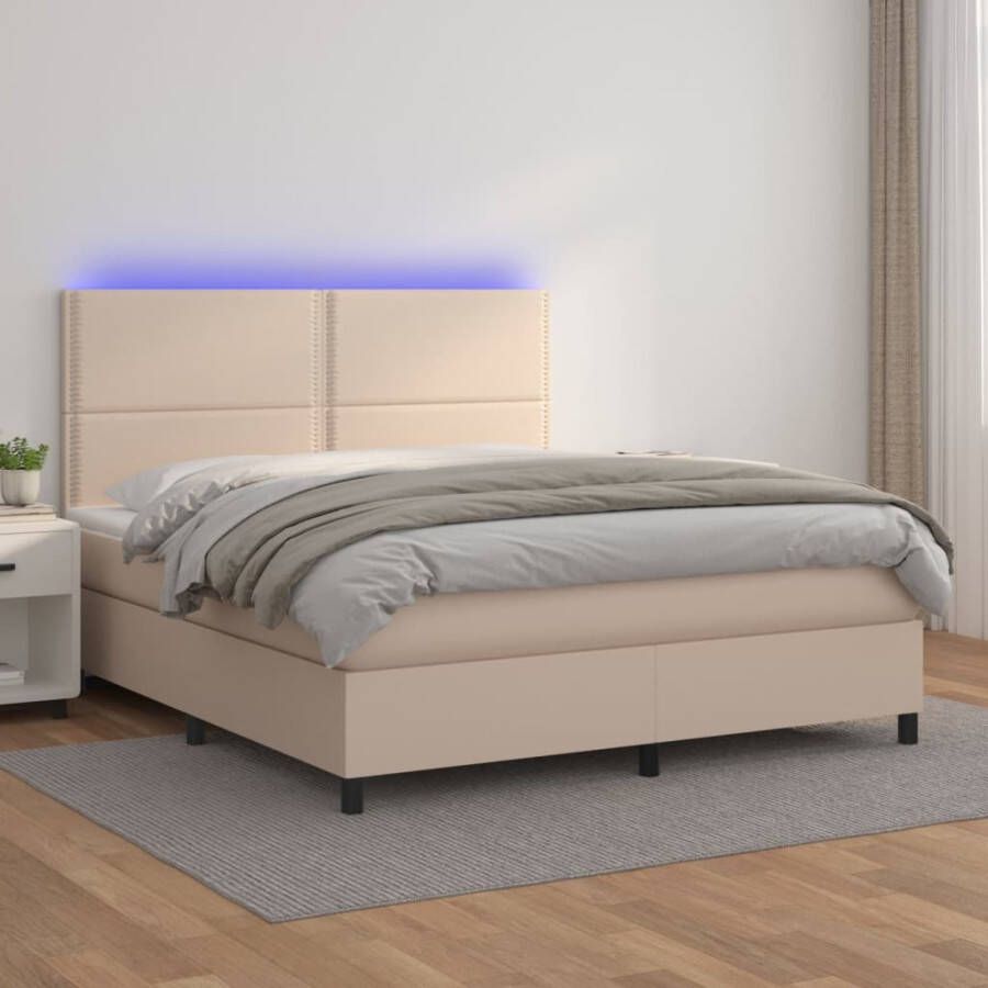 VidaXL -Boxspring-met-matras-en-LED-kunstleer-cappuccinokleur-140x190cm - Foto 2