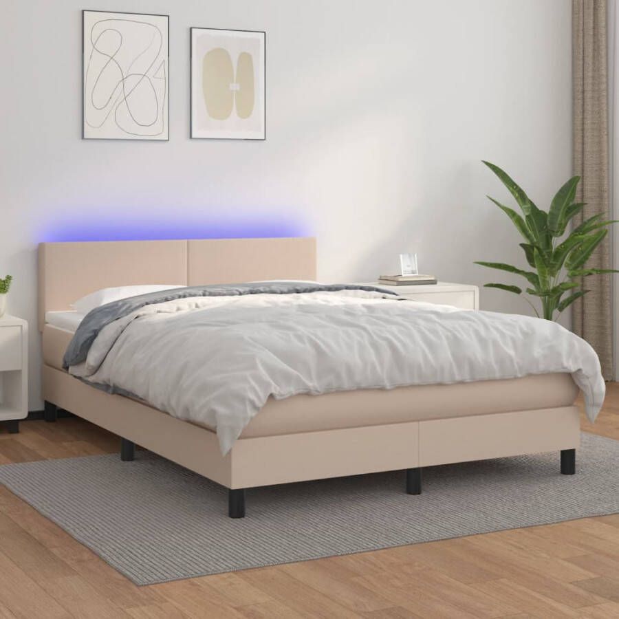 VidaXL -Boxspring-met-matras-en-LED-kunstleer-cappuccinokleur-140x200cm - Foto 2