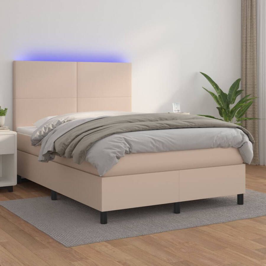 VidaXL -Boxspring-met-matras-en-LED-kunstleer-cappuccinokleur-140x200cm - Foto 4