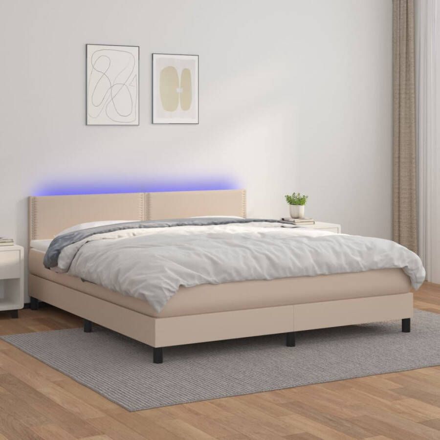 VidaXL -Boxspring-met-matras-en-LED-kunstleer-cappuccinokleur-180x200cm - Foto 4