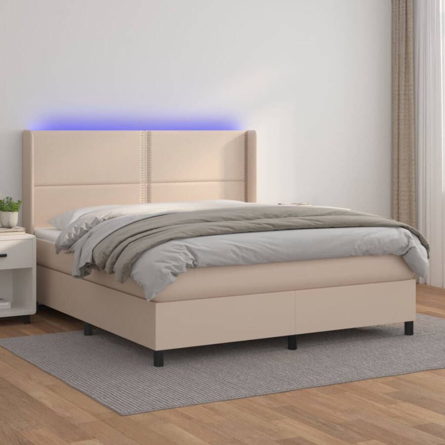 VidaXL -Boxspring-met-matras-en-LED-kunstleer-cappuccinokleur-180x200cm - Foto 3