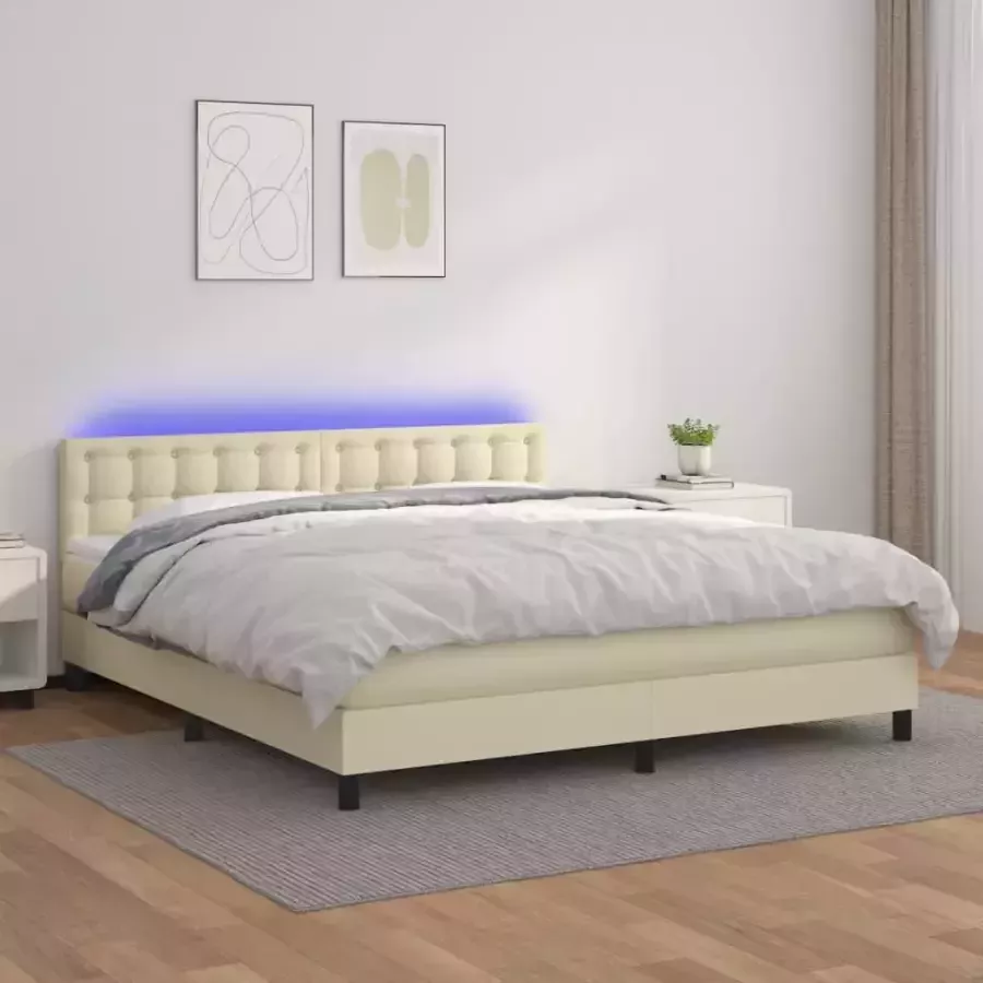 VidaXL -Boxspring-met-matras-en-LED-kunstleer-crèmekleurig-180x200-cm - Foto 2